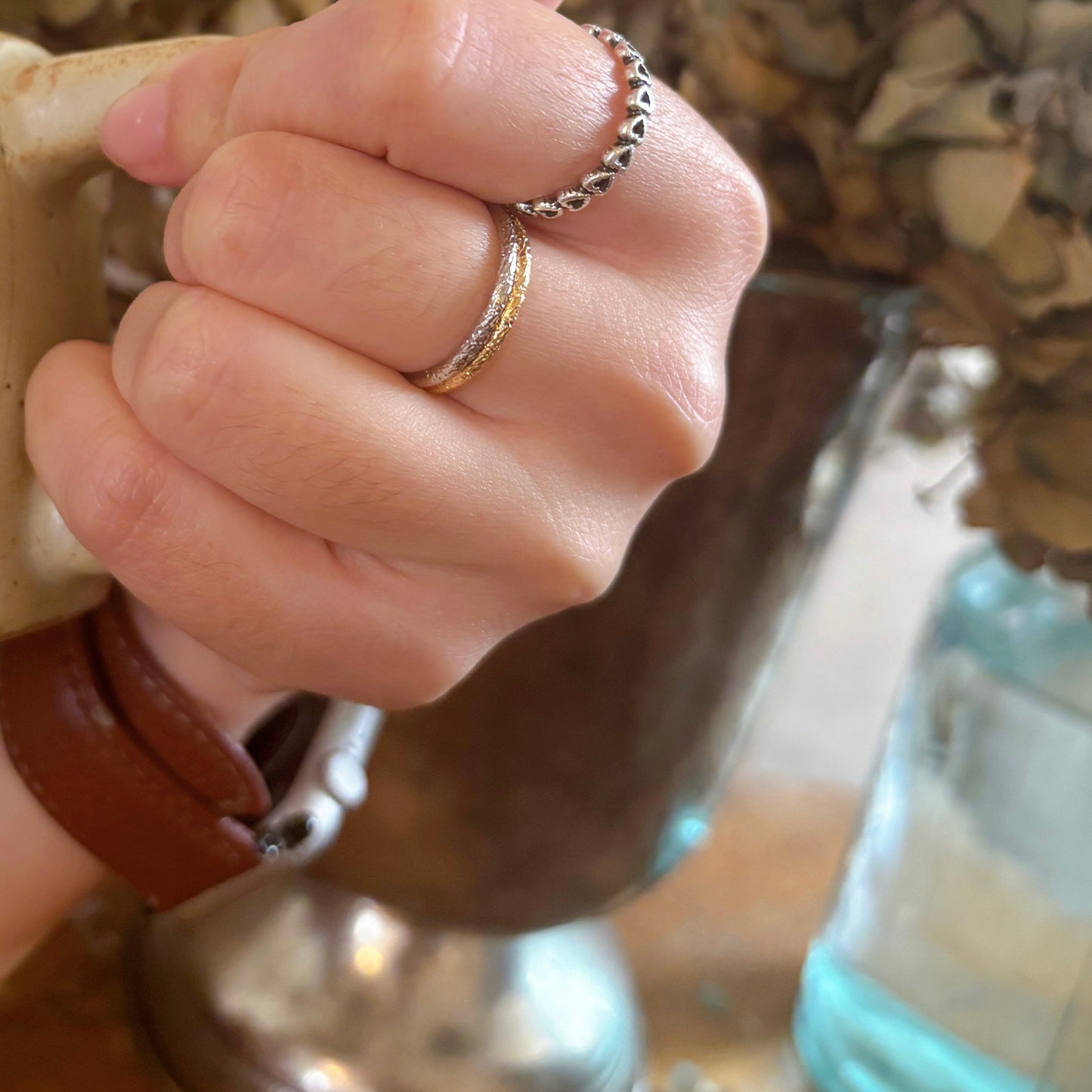 Ila Palladium刻紋線狀戒指