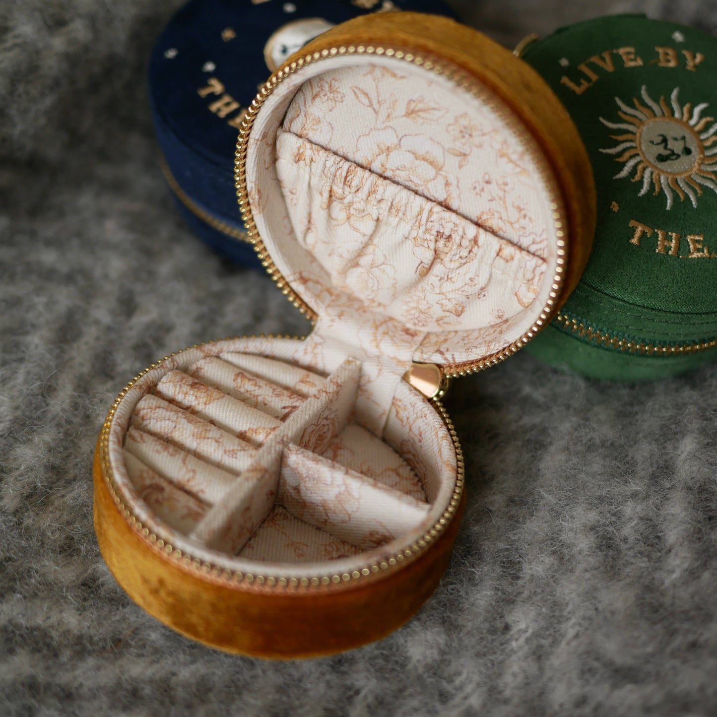 Jardin芥黃絲絨花布首飾盒