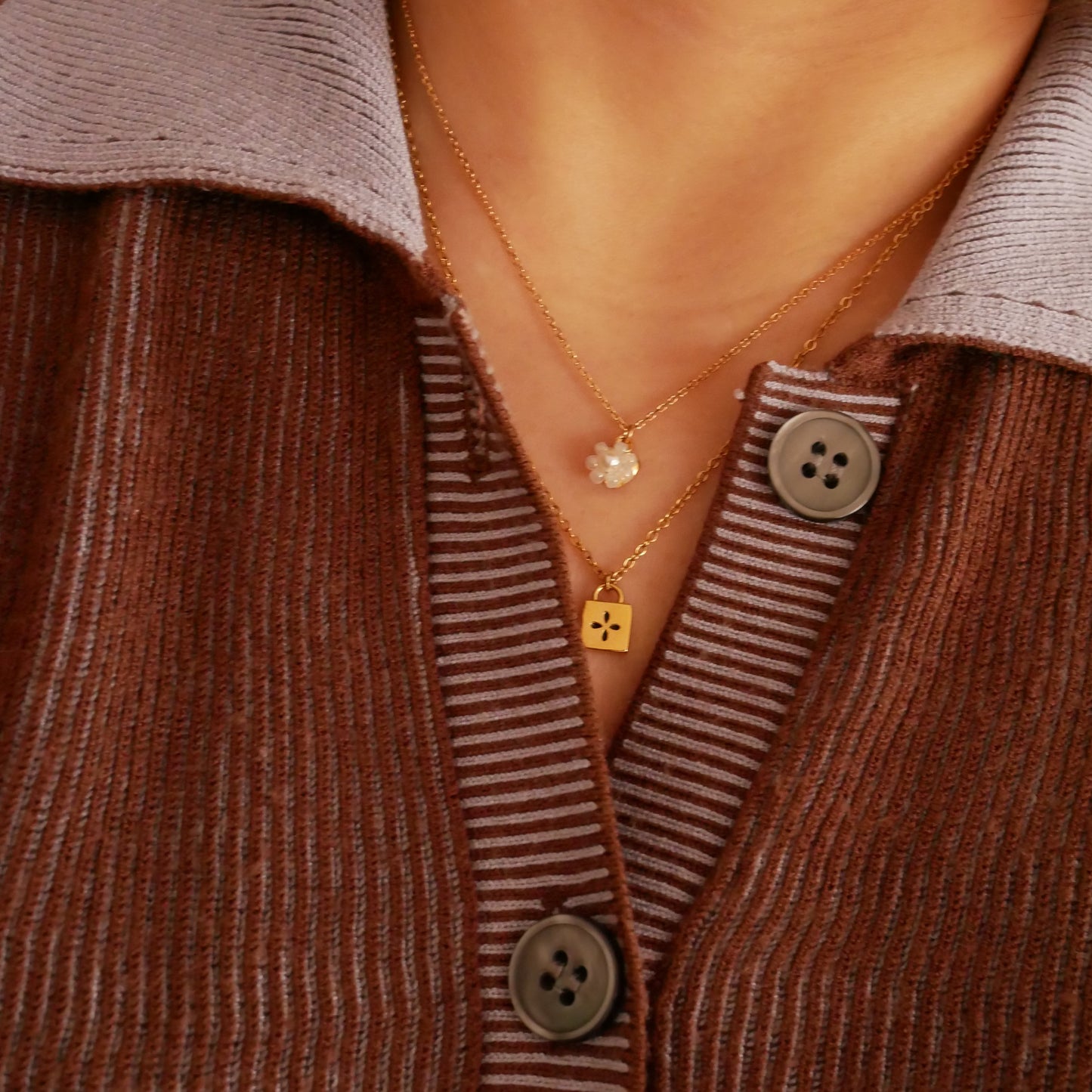 Alex玻璃珠小花愛心項鍊