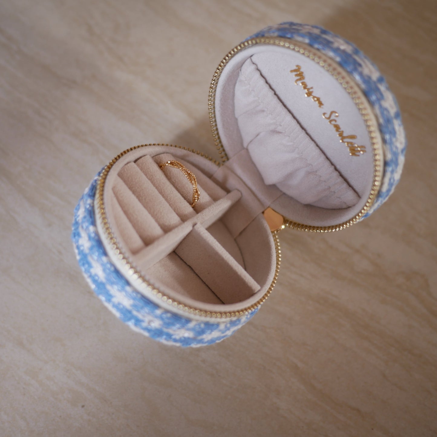 Tweed千鳥格紋圓形首飾盒