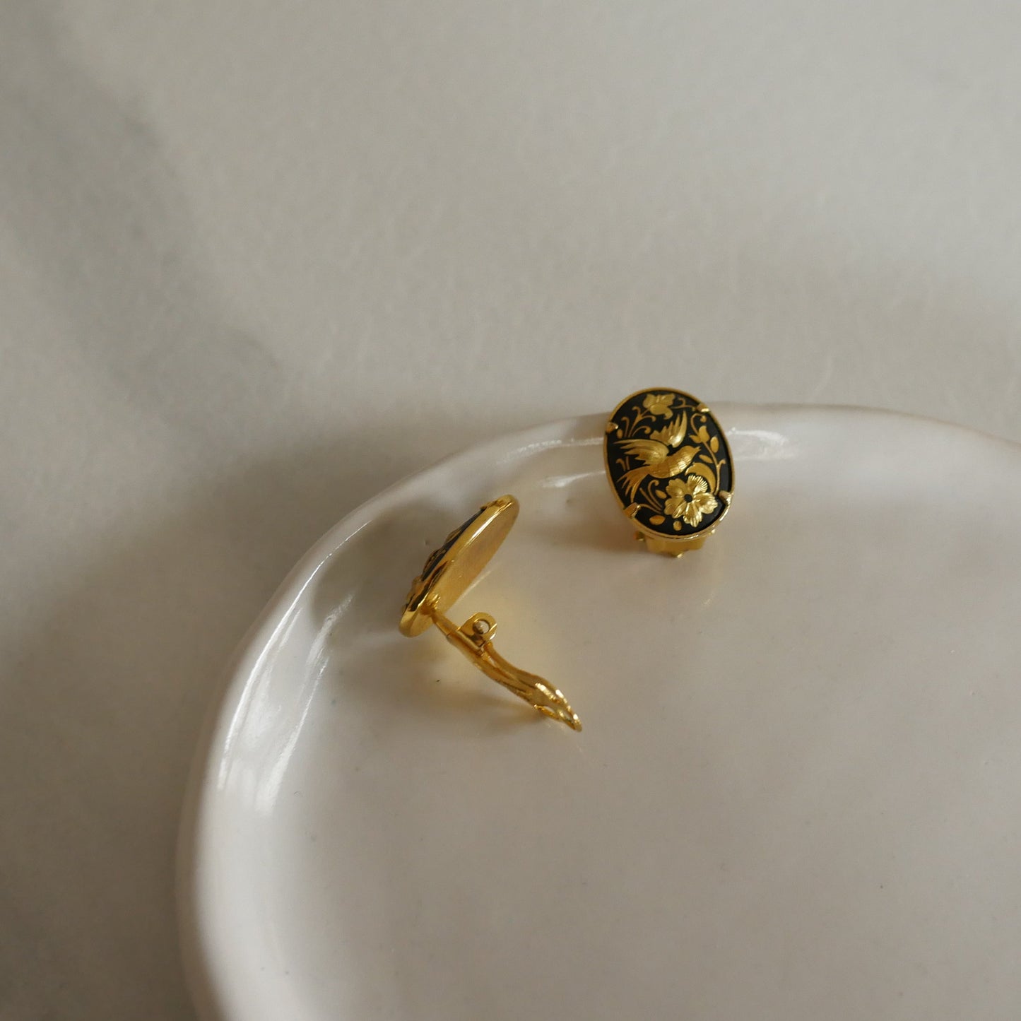 170 Vintage大馬士革真金鑲嵌古董夾式耳環