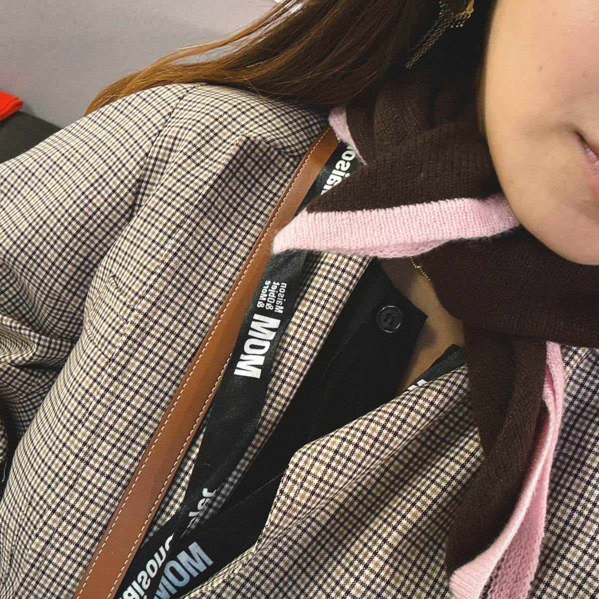 <預購> Mini Scarf 100% cashmere羊絨小方巾 巧克力棕/粉紅 Chocolate/Pink