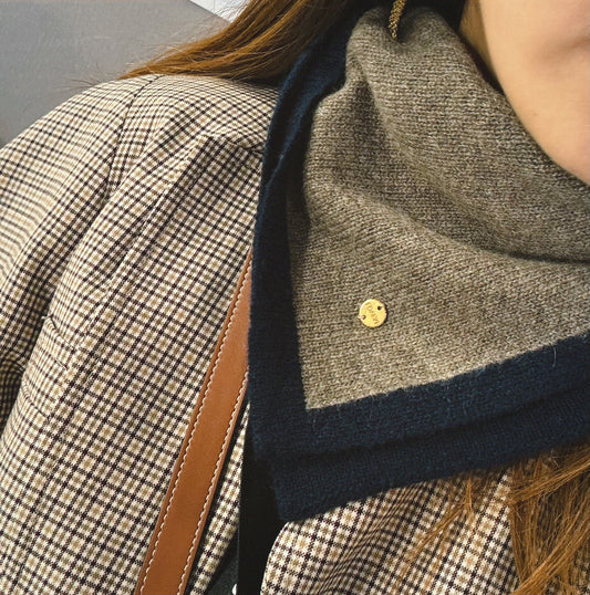 <預購> Mini Scarf 100% cashmere羊絨小方巾 灰棕/深藍 Taupe/Navy