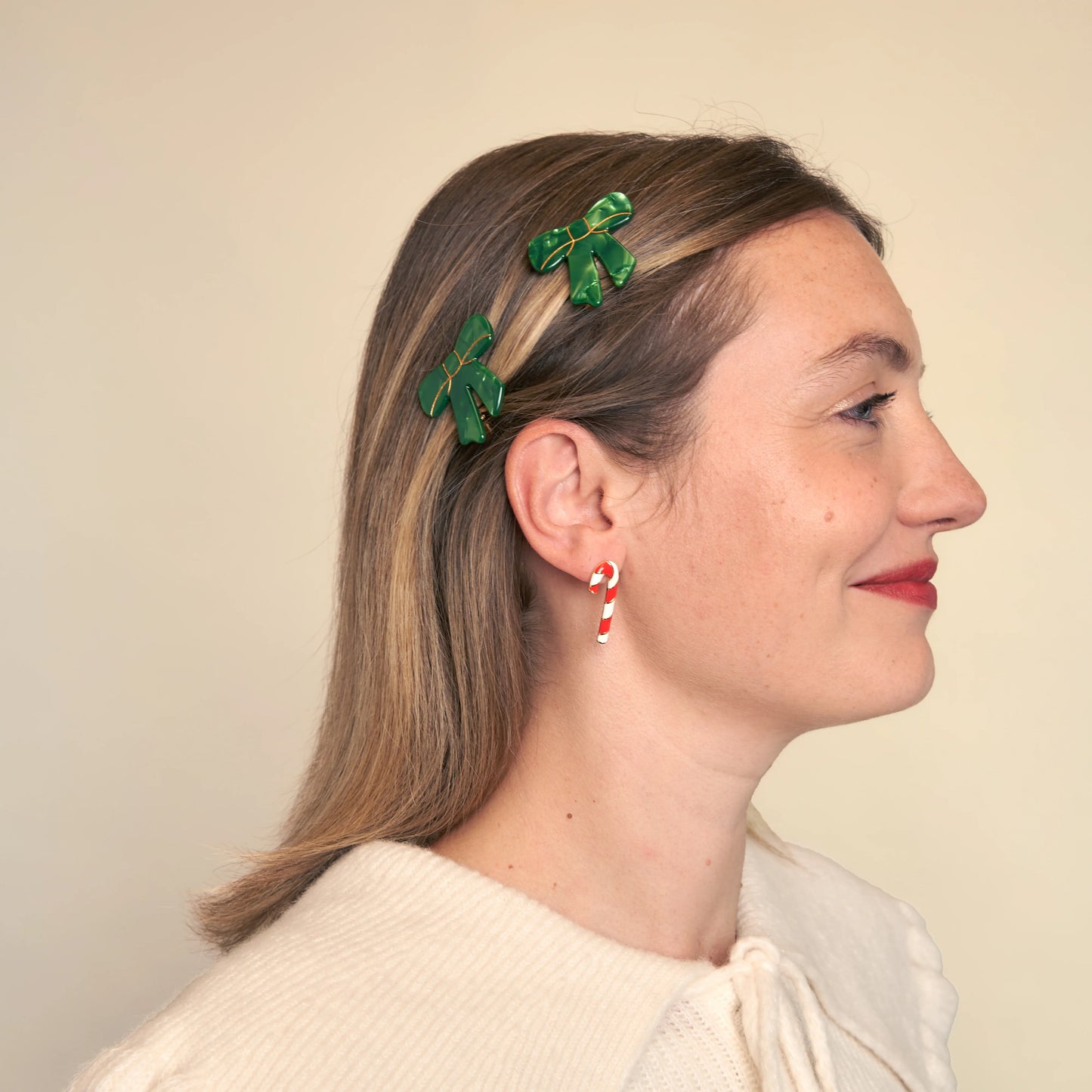 法國Coucou Suzette 綠蝴蝶結髮夾 Green Ribbon Hair Clip