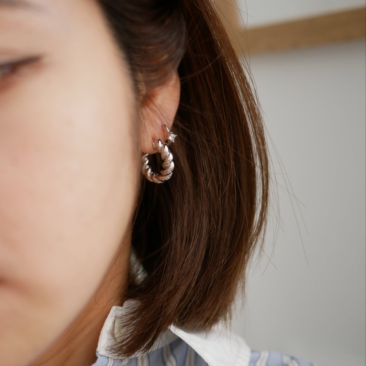 Mini Base Zircon Palladium迷你環形耳環 (Charms耳墜適用)