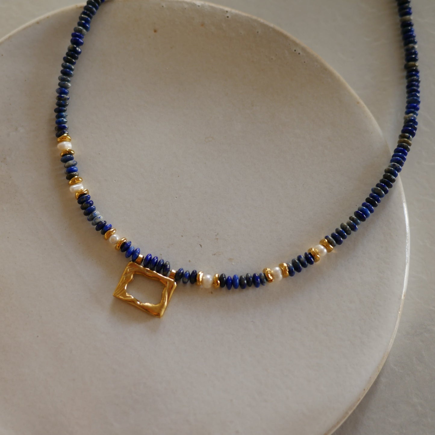 Triana青金石珍珠方形墜項鍊