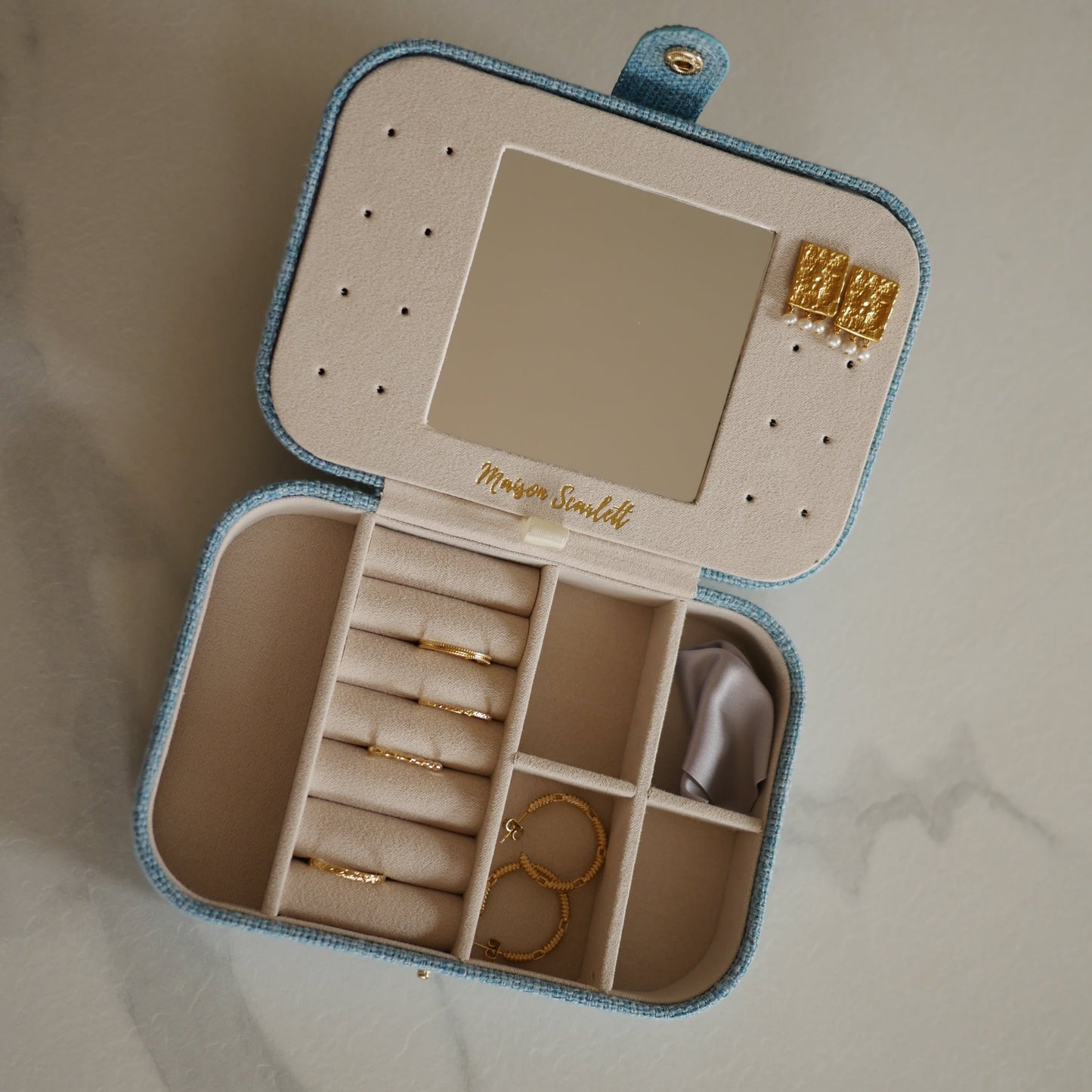 Ciel霧藍亞麻大款首飾盒