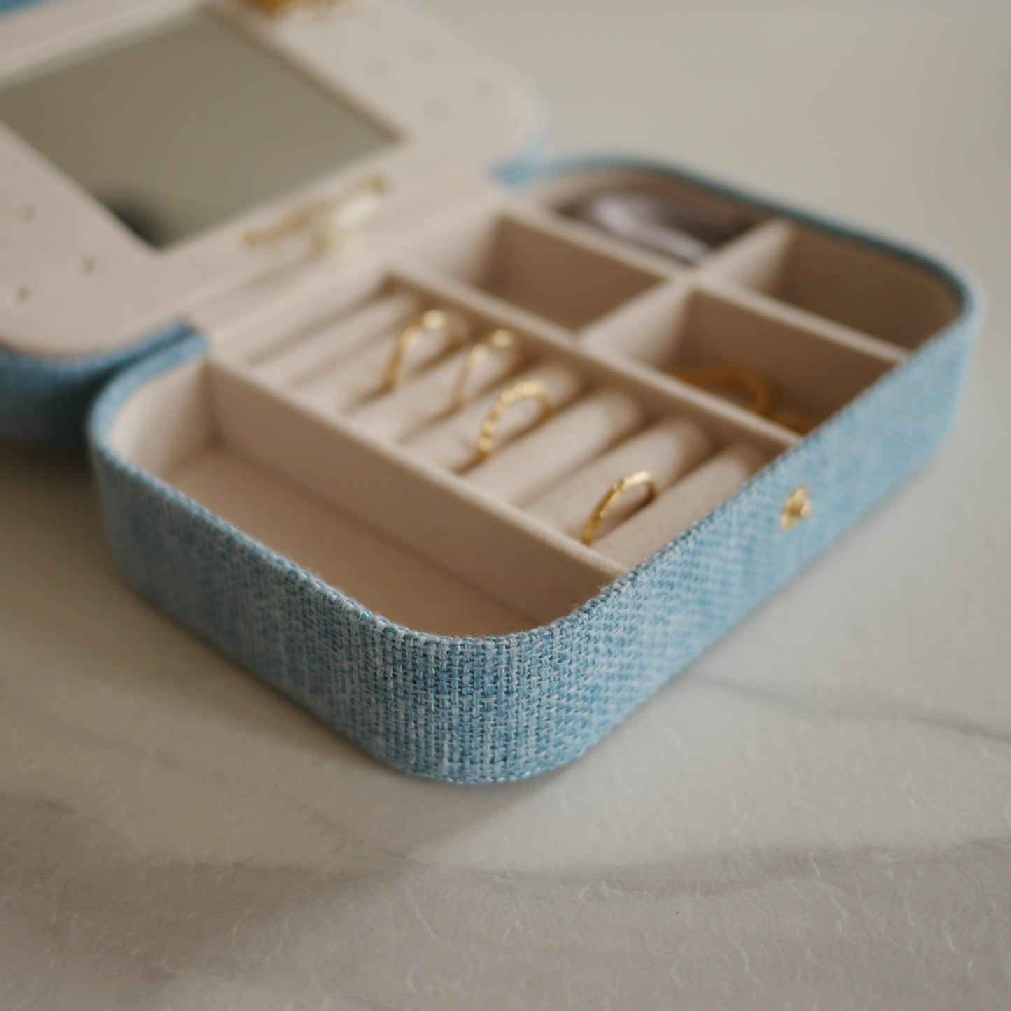 Ciel霧藍亞麻大款首飾盒