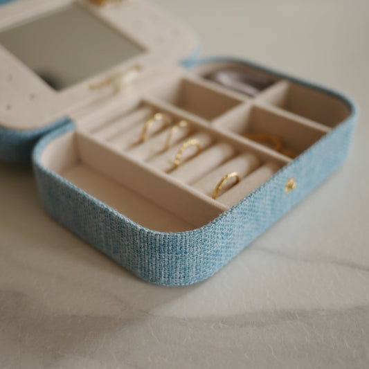 Ciel霧藍亞麻大款首飾盒