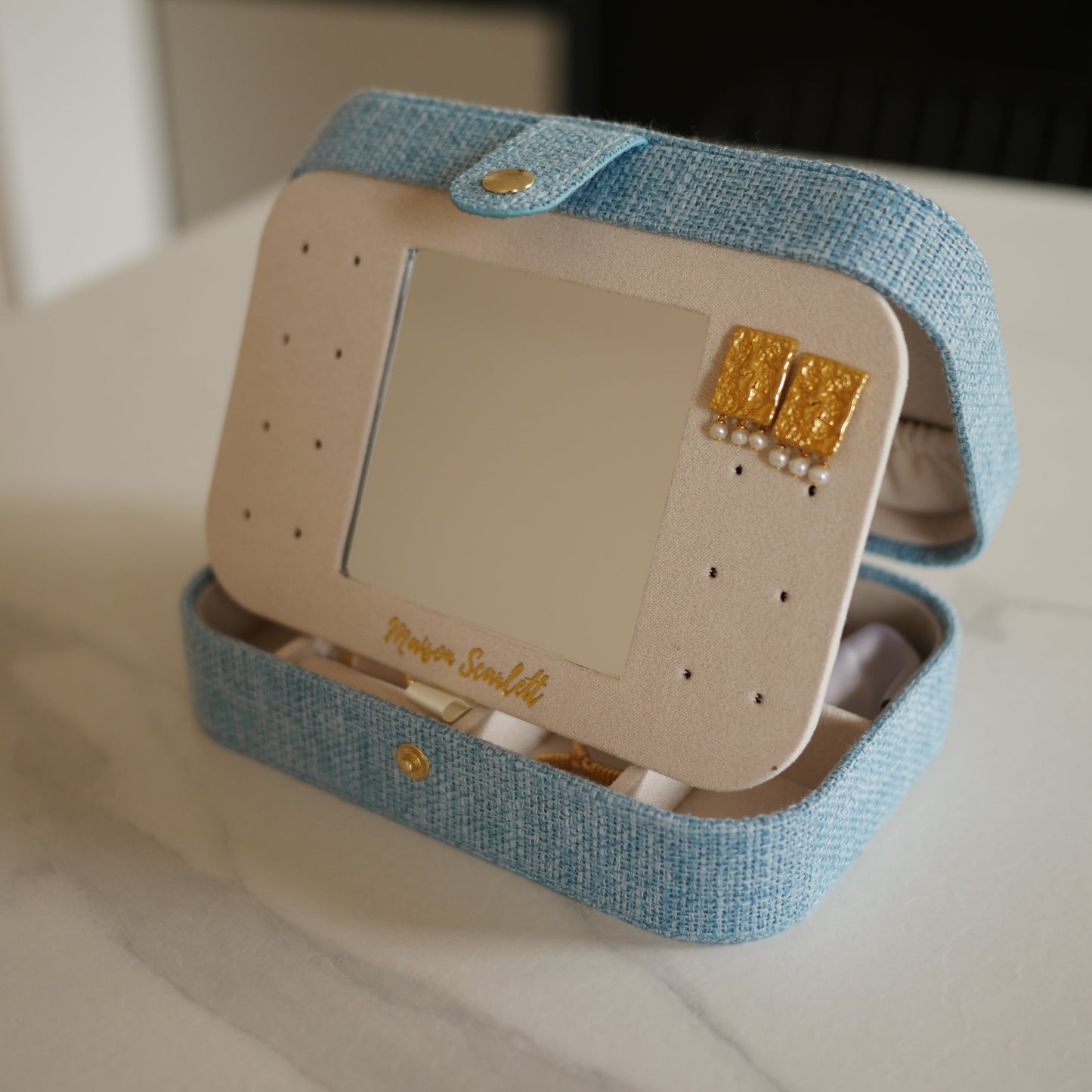 Ciel霧藍亞麻大款首飾盒