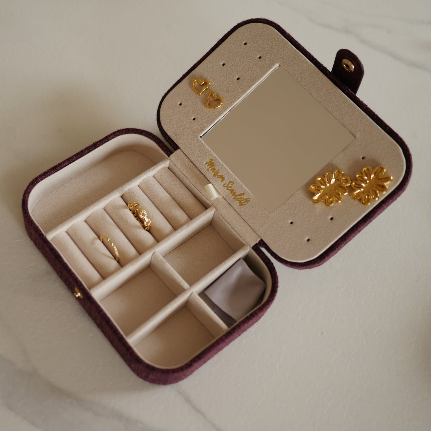 Prune酒紅亞麻大款首飾盒