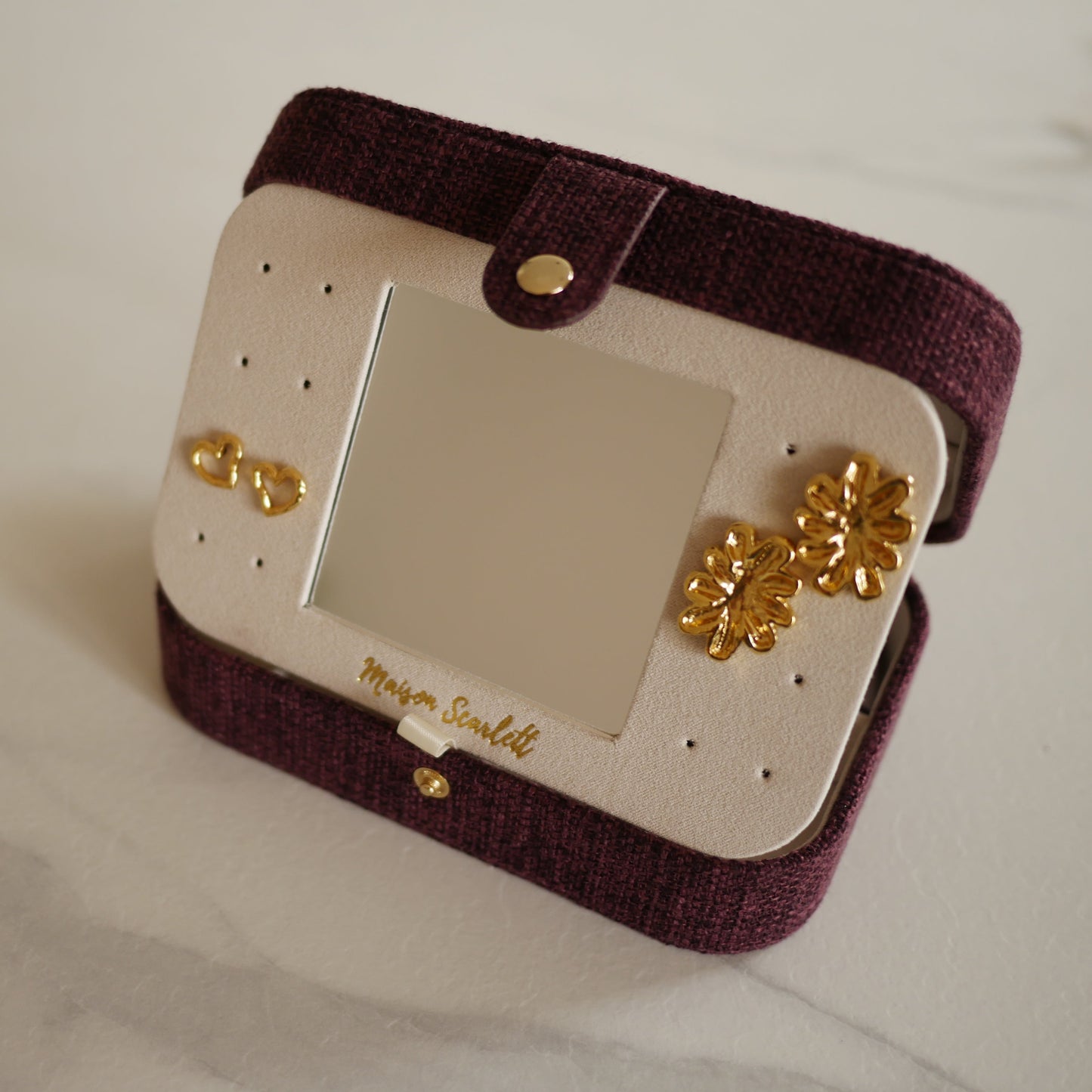 Prune酒紅亞麻大款首飾盒