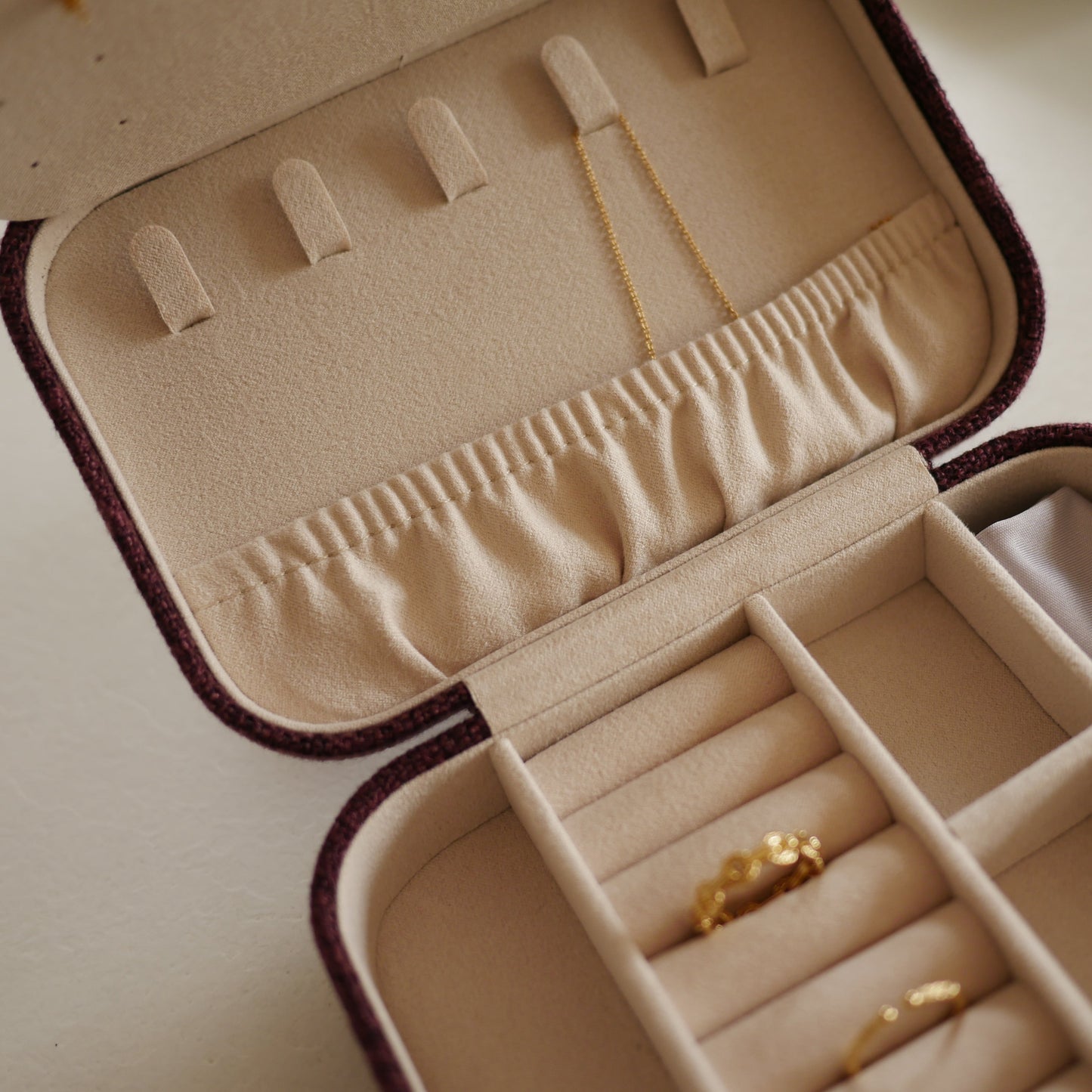 Prune酒紅亞麻大款首飾盒