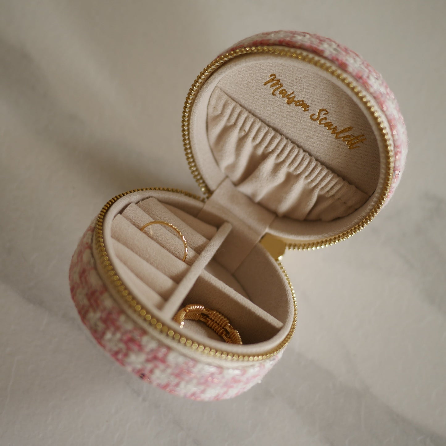 Tweed千鳥格紋圓形首飾盒