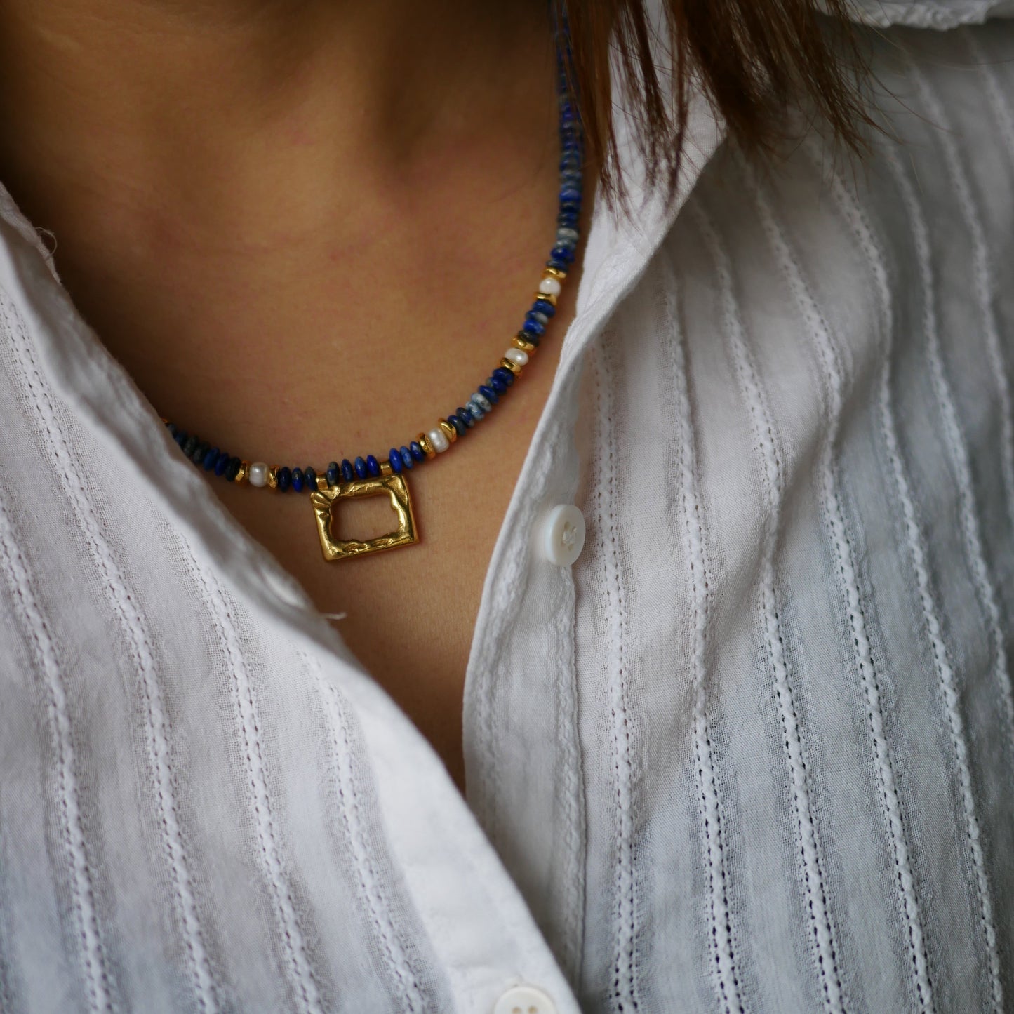 Triana青金石珍珠方形墜項鍊