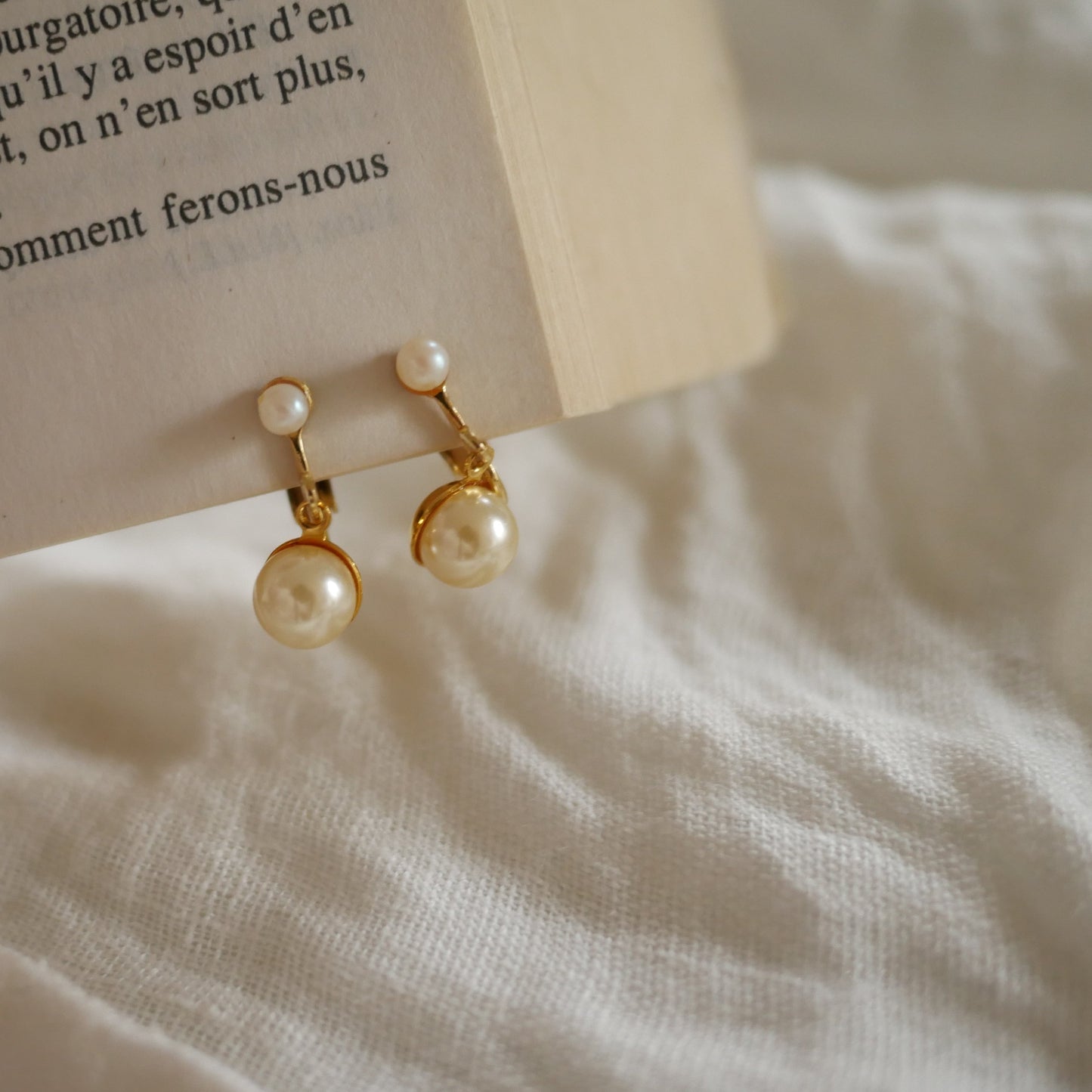 137 Vintage古董夾式珍珠耳環