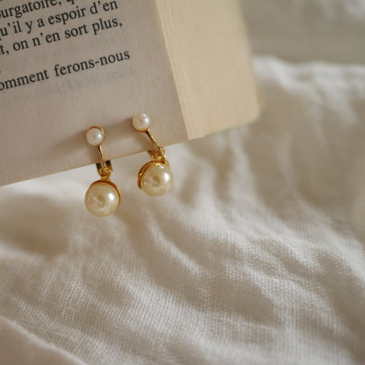 137 Vintage古董夾式珍珠耳環