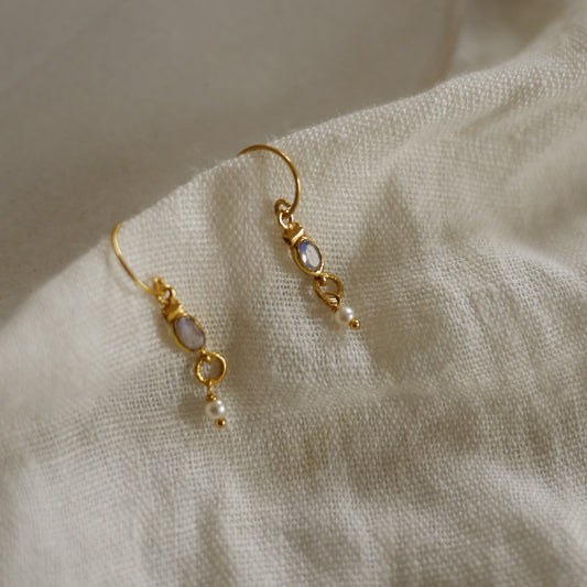 Komi半寶石珍珠垂墜耳環