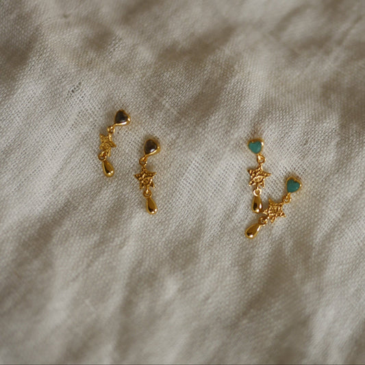 Mira心與星垂墜半寶石耳環