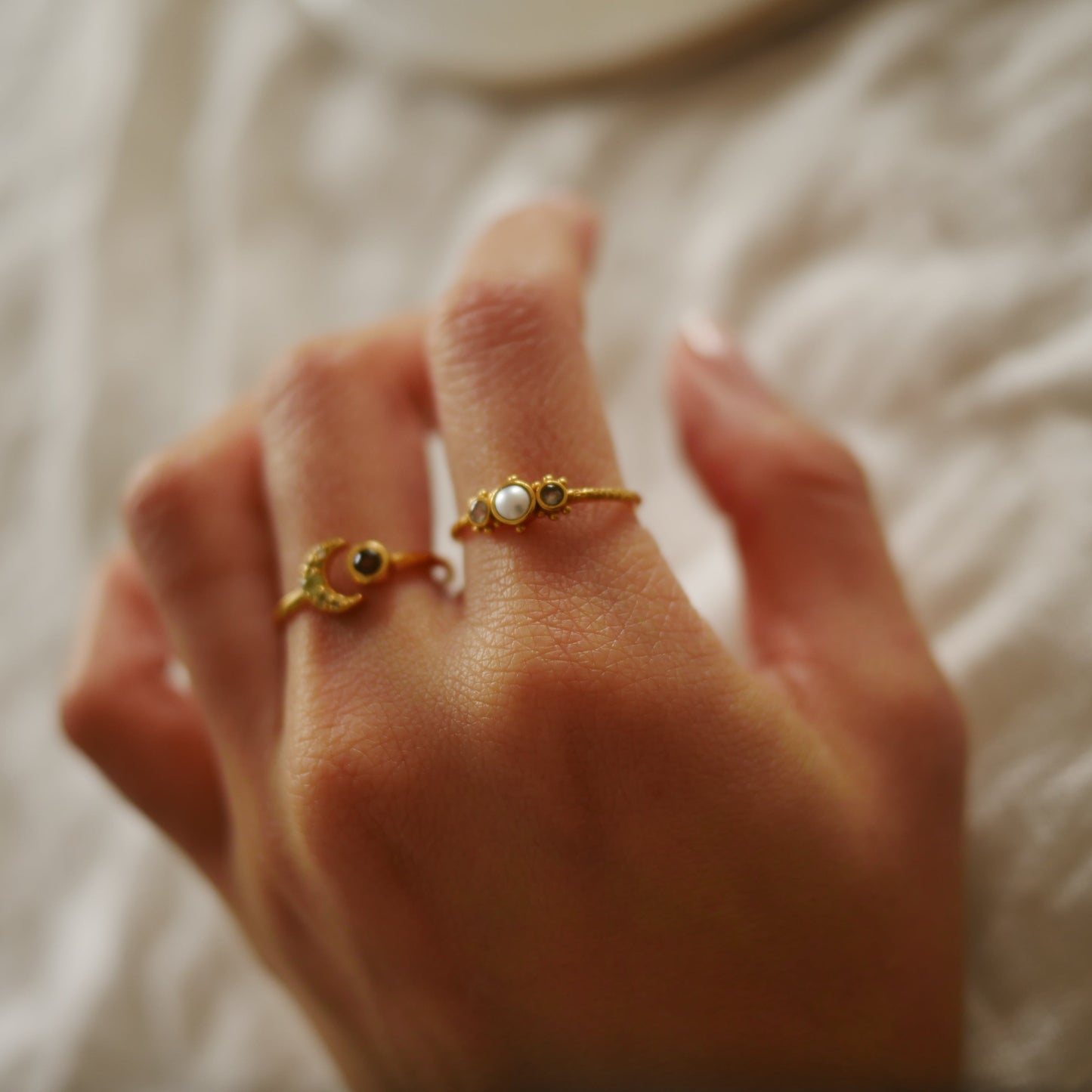 Yara月光石珍珠戒指