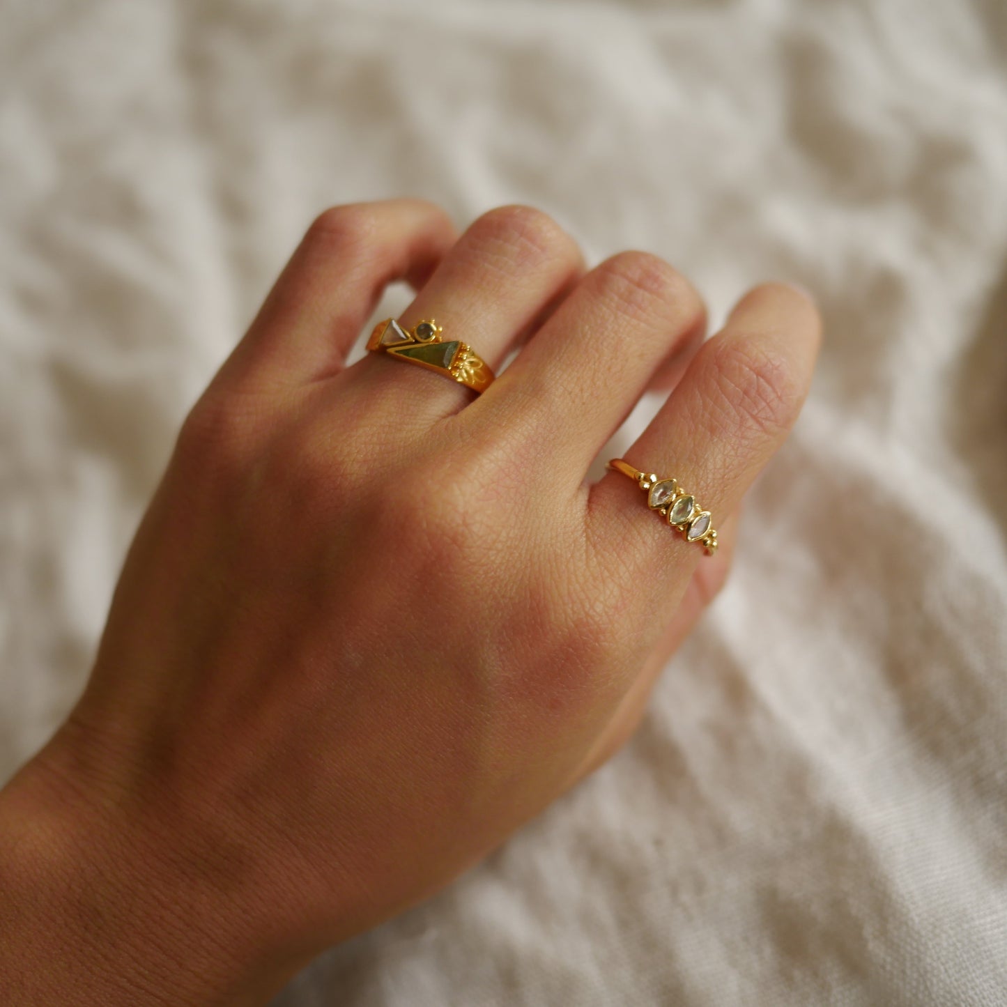 Birdwing欖尖形葡萄石戒指