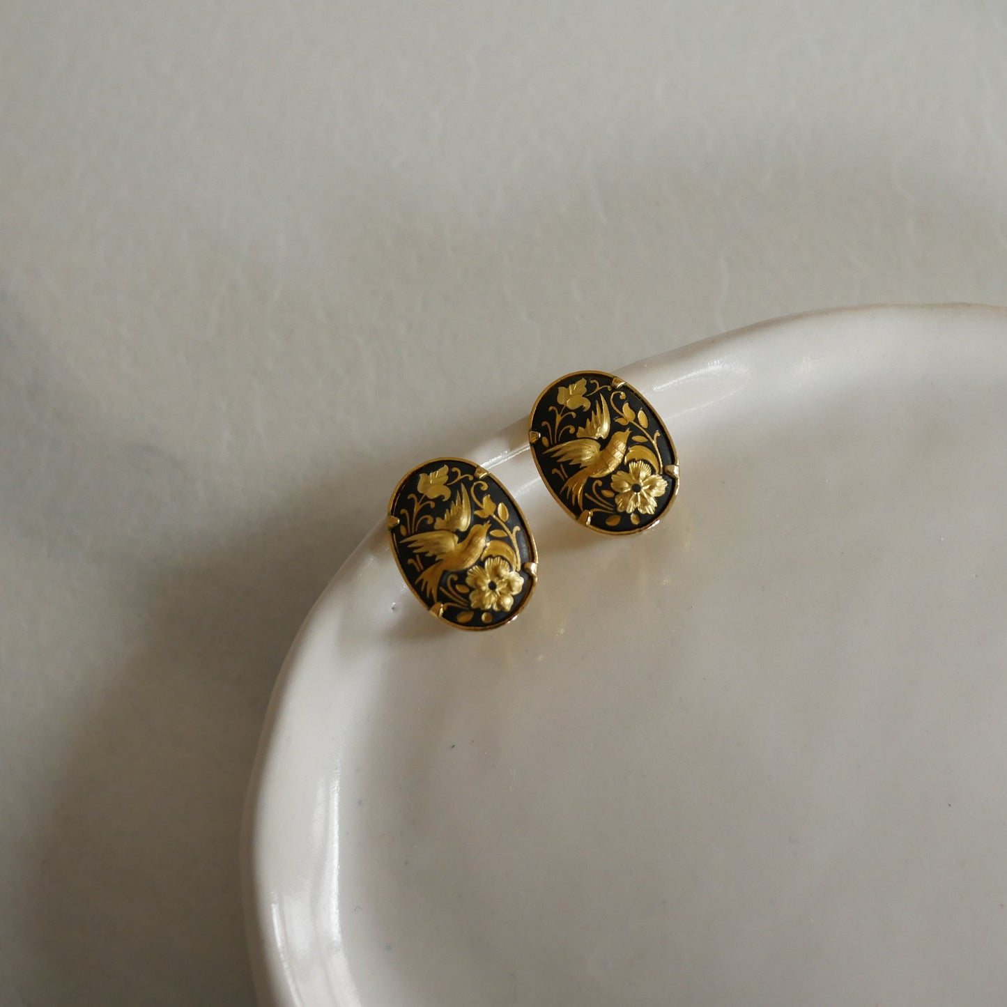 170 Vintage大馬士革真金鑲嵌古董夾式耳環