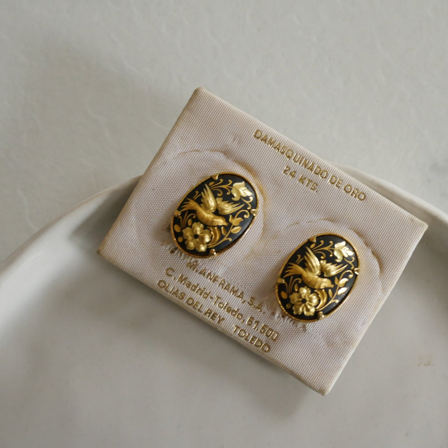 170 Vintage大馬士革真金鑲嵌古董夾式耳環