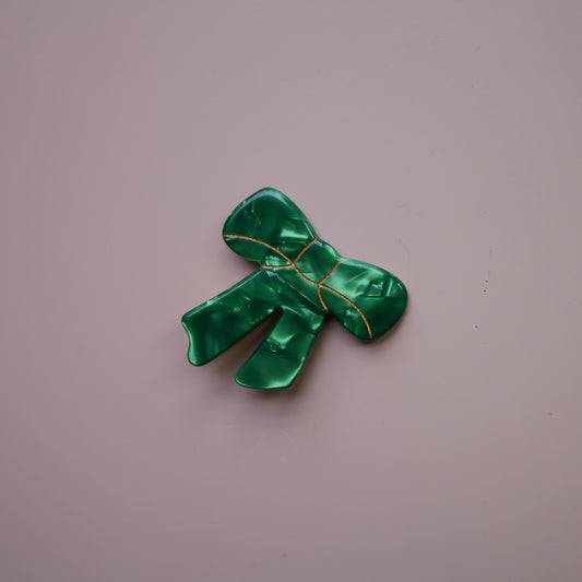 法國Coucou Suzette 綠蝴蝶結髮夾 Green Ribbon Hair Clip