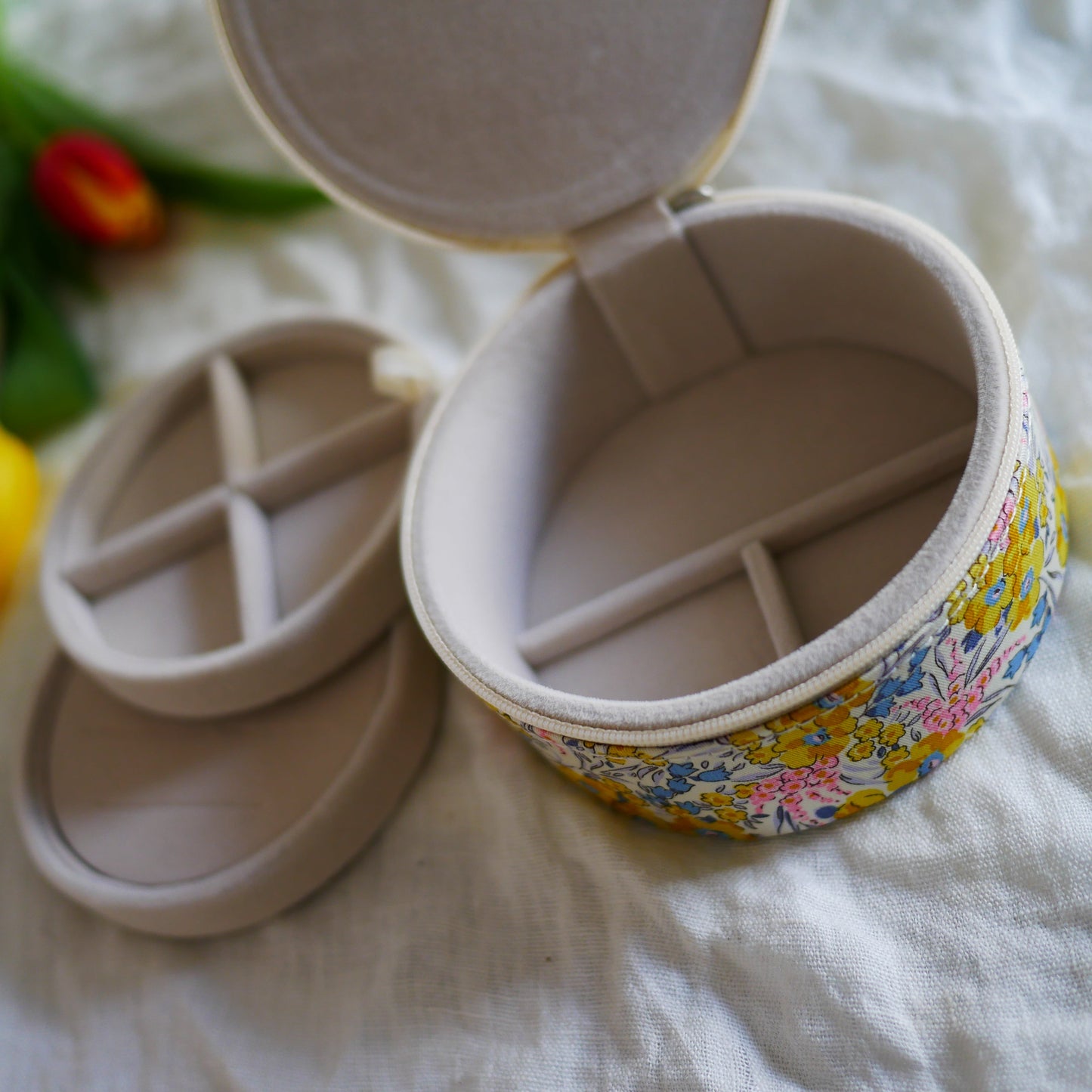 Swirling Petals英國Liberty花布圓形首飾盒